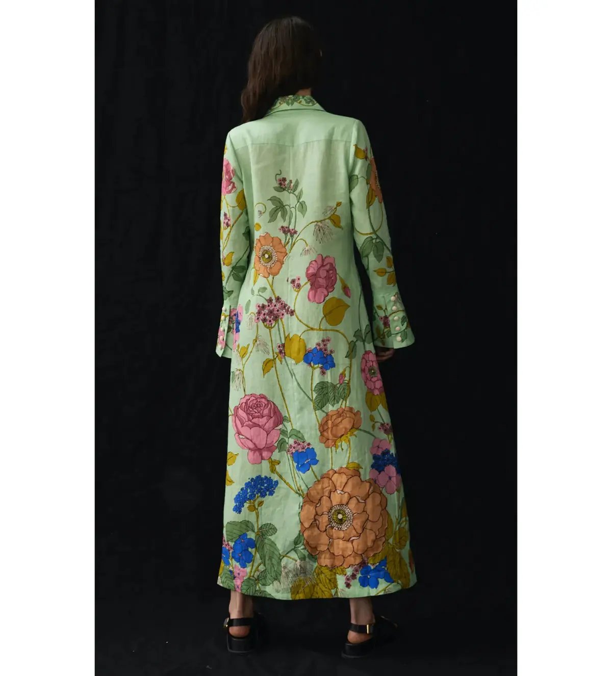 Alemais Olivia Floral Linen Maxi Shirt Dress Green Size 16 photo 5