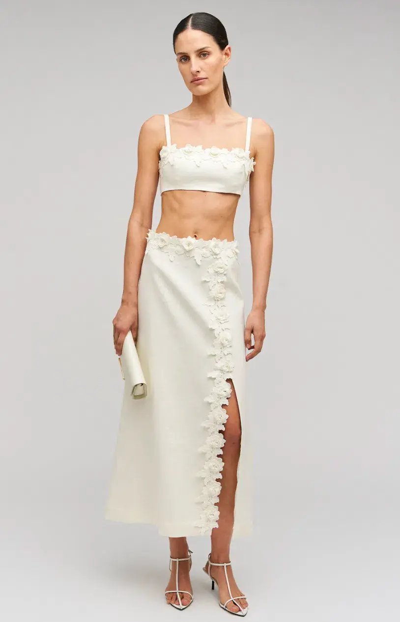 Oroton Rosebud Lace Bralet and Midi Skirt Set Soft Cream Size 8 photo 7