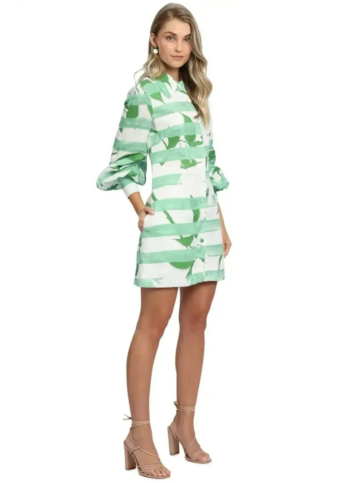Leo Lin Rose Blanche Mini Dress Green Multi Print Size AU 12 photo 2