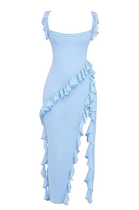 House of CB Ariela Ruffle Maxi Dress Soft Blue Size M / AU 10 photo 6