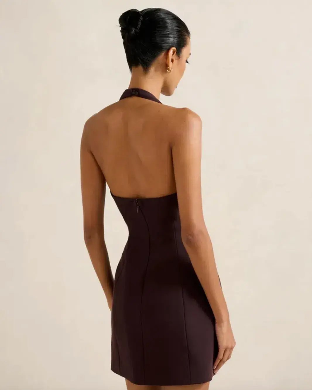 Riley Petite Structured Halter Mini Dress chocolate size 10 photo 2
