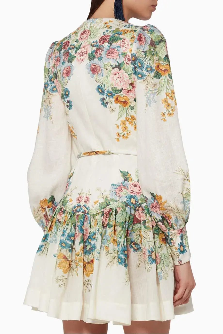 Zimmermann Wavelength Bell Sleeve Mini Dress Floral Size 0/Au 8 photo 2