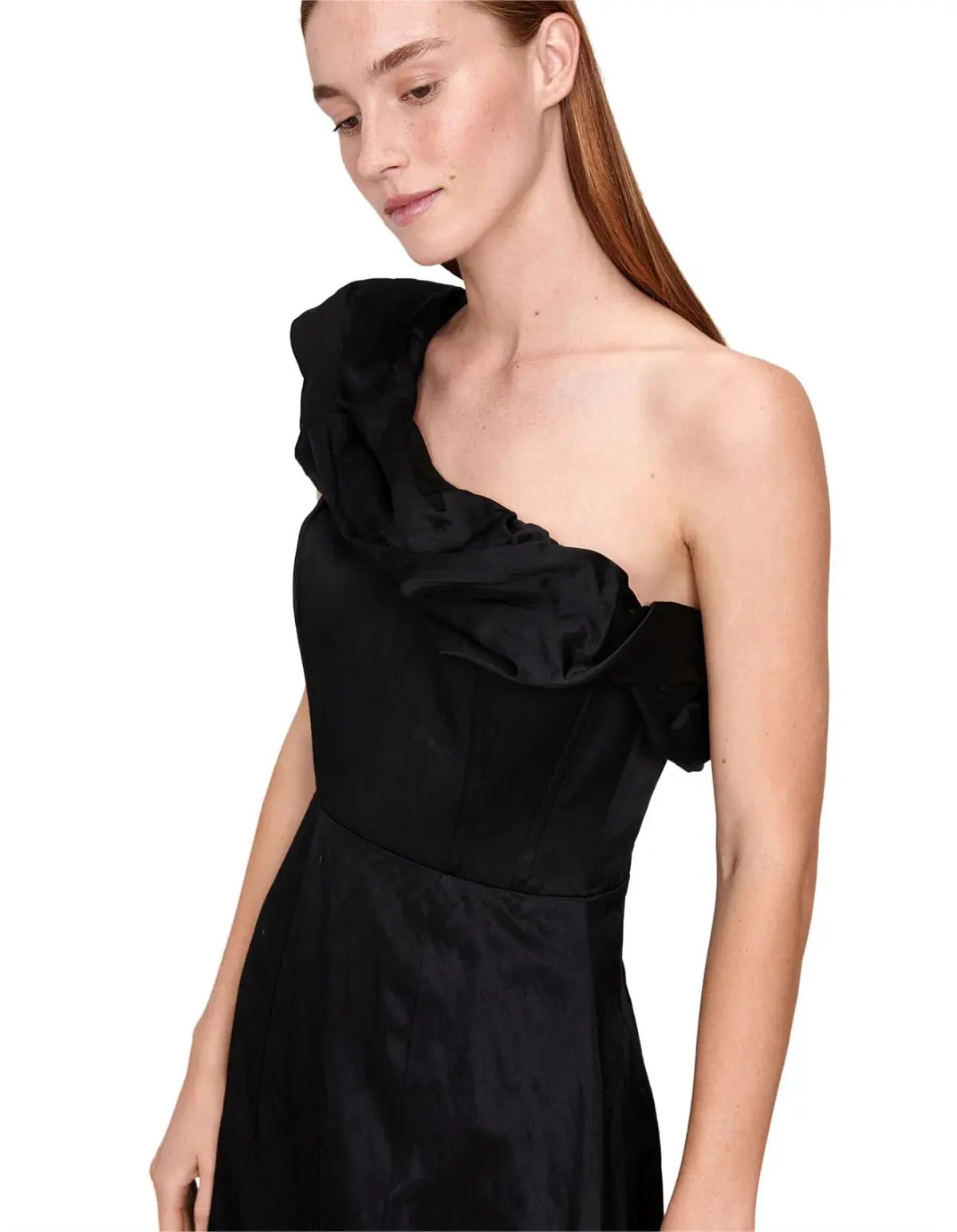 Veronika Maine Satin one shoulder black dress 14 photo 2