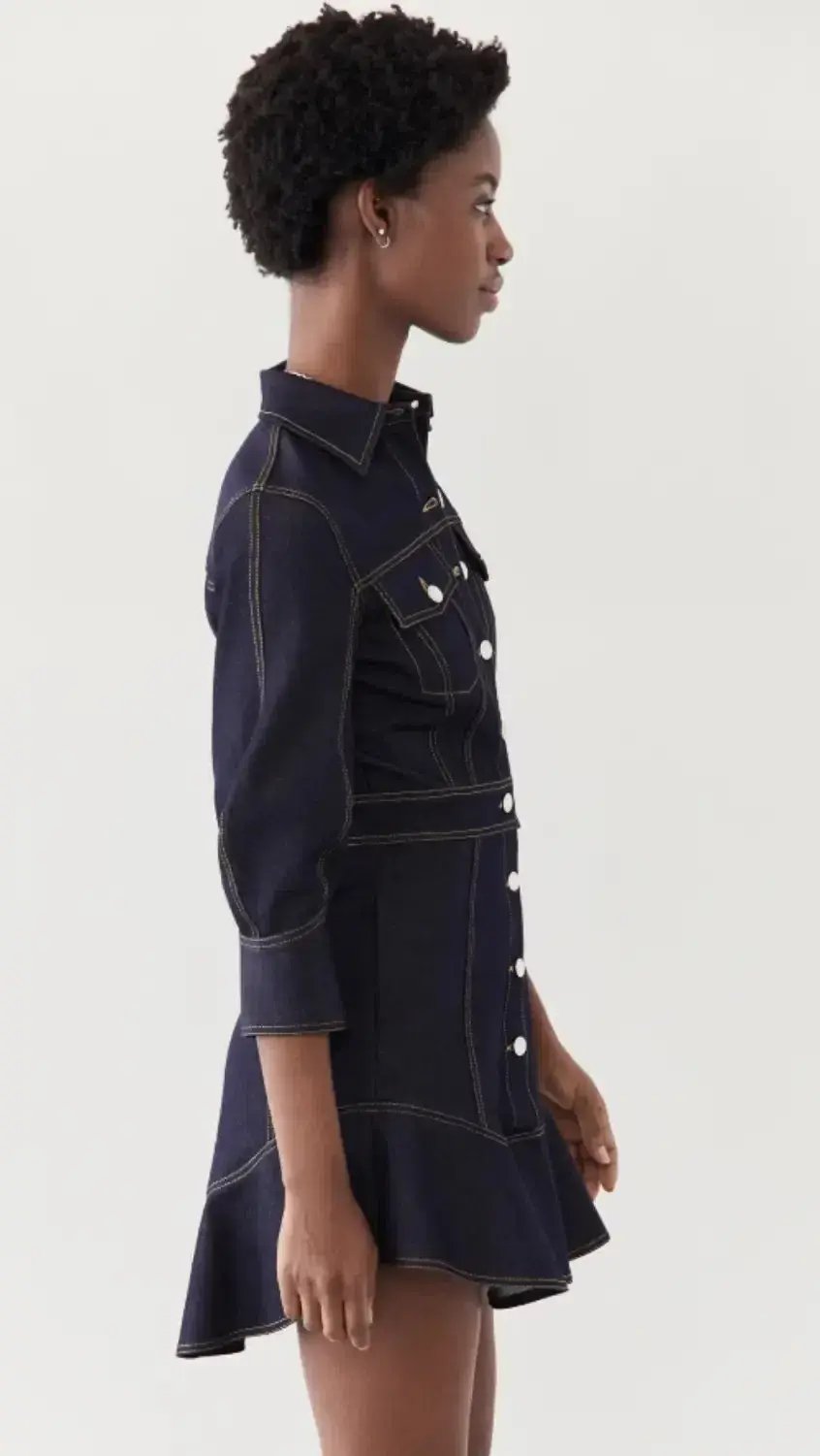 Brandon Maxwell Stretch Denim Button Down Dress Blue Size 2/Au 6 photo 3