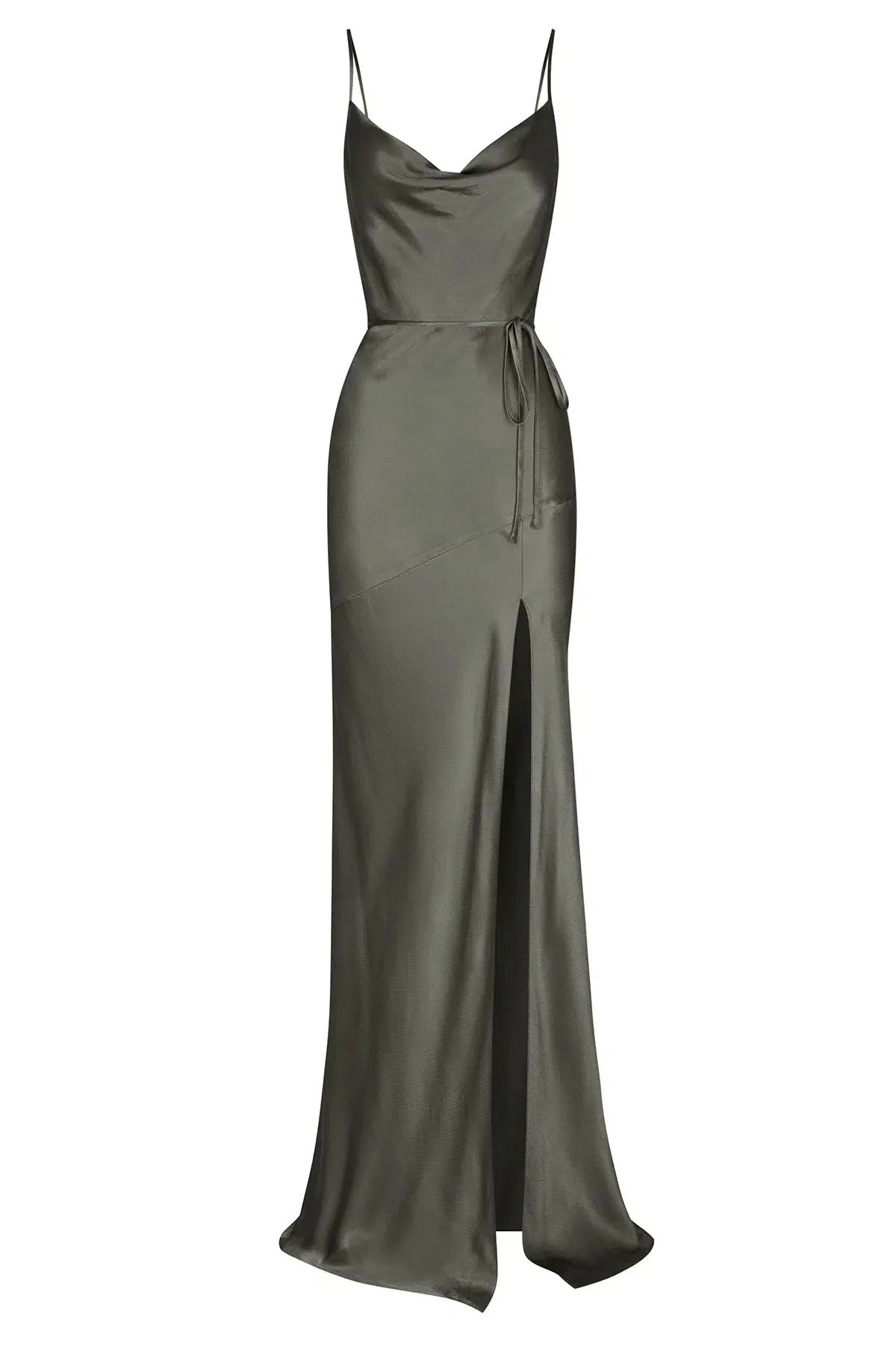 Shona Joy La Lune Bias Cowl Maxi Dress In Olive Size 8 photo 6