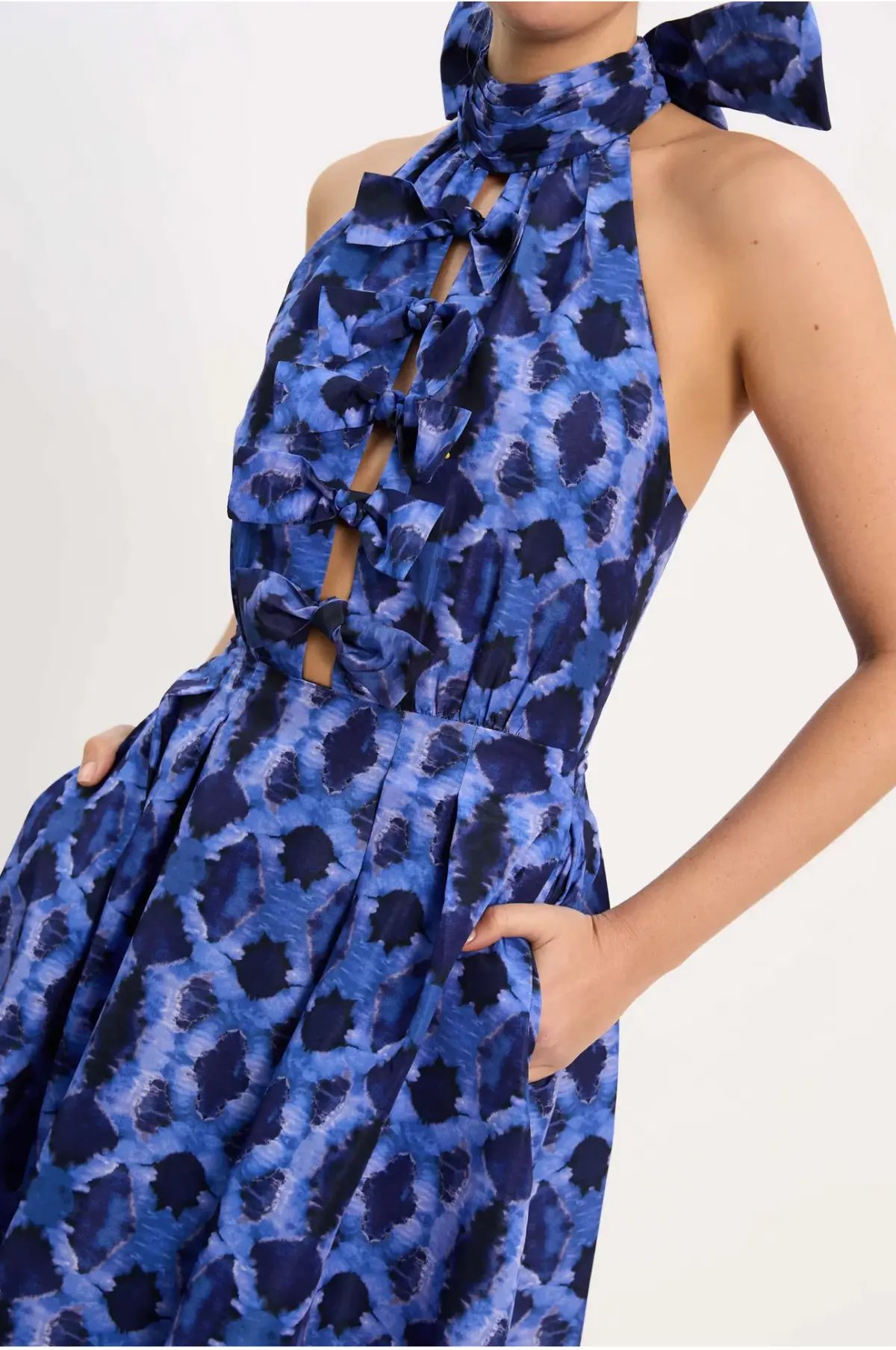 Rebecca Vallance Shiloh Halter Midi Dress Blue Size 10 photo 2