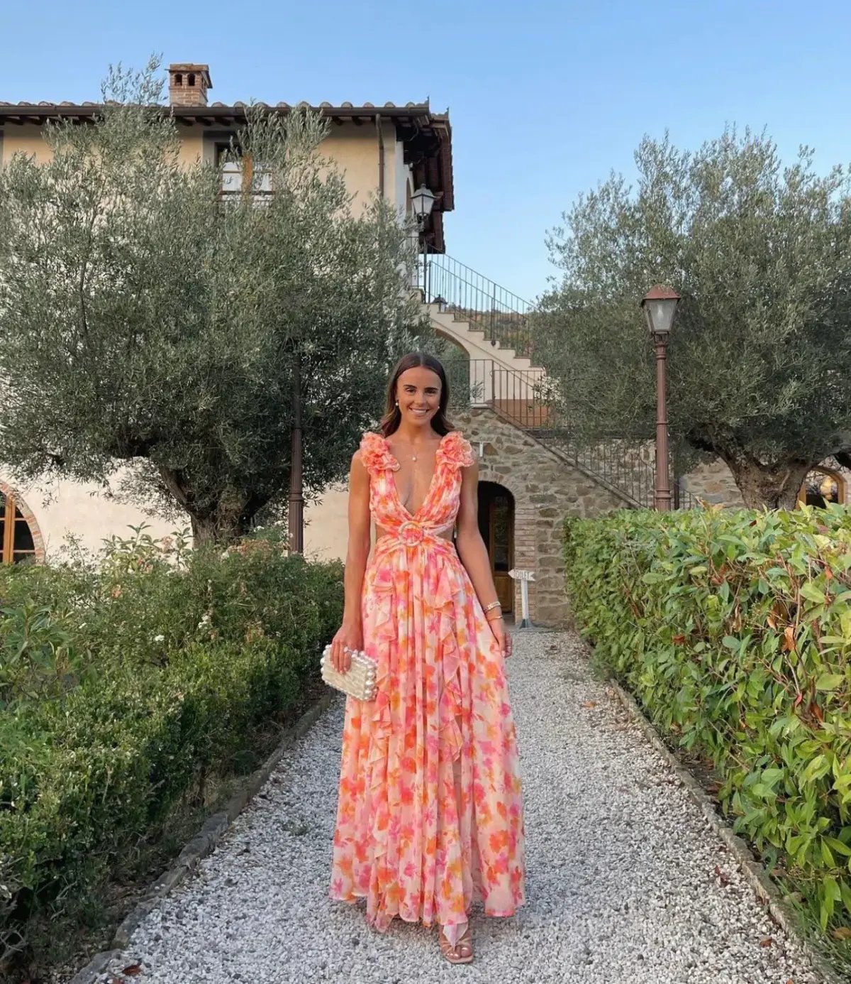 Anne Louise Boutique Cassini Orange Fuchsia Floral Maxi Dress Size AU 8 photo 2