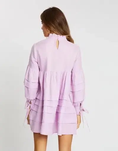 Aere Pleat Detail Linen Smock Dress Lilac Size 14 photo 3