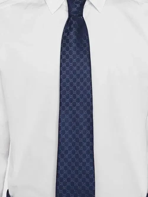 Gucci GG Pattern Silk Tie Navy One Size photo 2