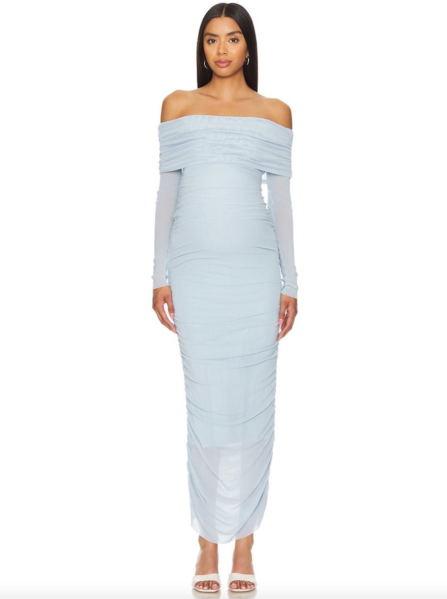 Bumpsuit Off Shoulder Mesh Dress Powder Blue photo 2