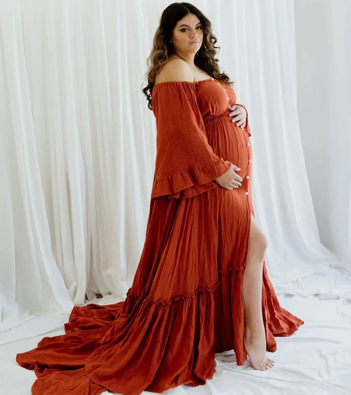 We Are Reclamation Ruffle Me Open Gown in Rust One Size Fits Most photo 14