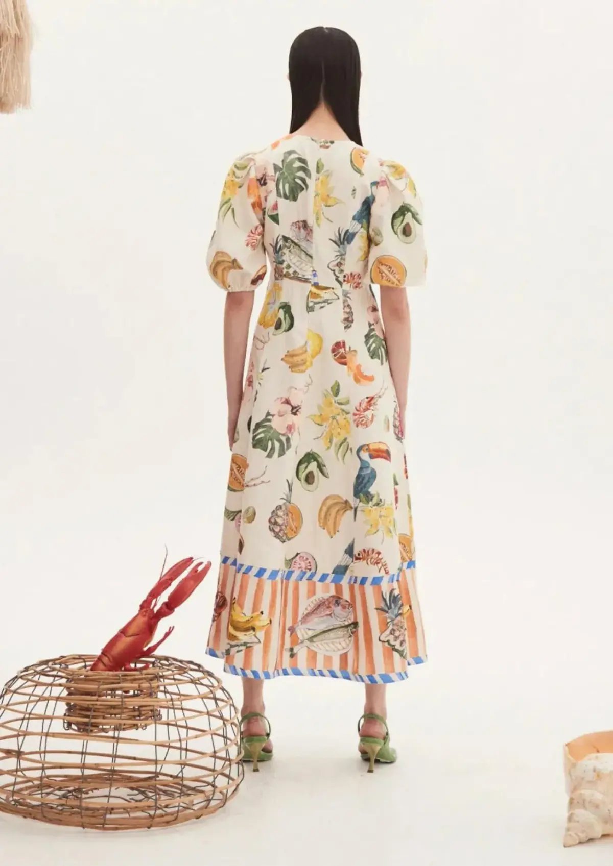 Alemais Theo Linen-blend Midi Dress Ivory Printed Size AU 10 photo 2