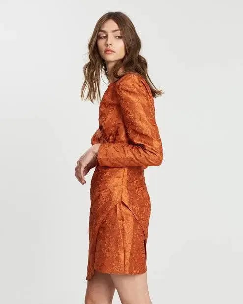 Mossman Burnt Orange Tea Leaves Mini Dress Size 8 photo 3