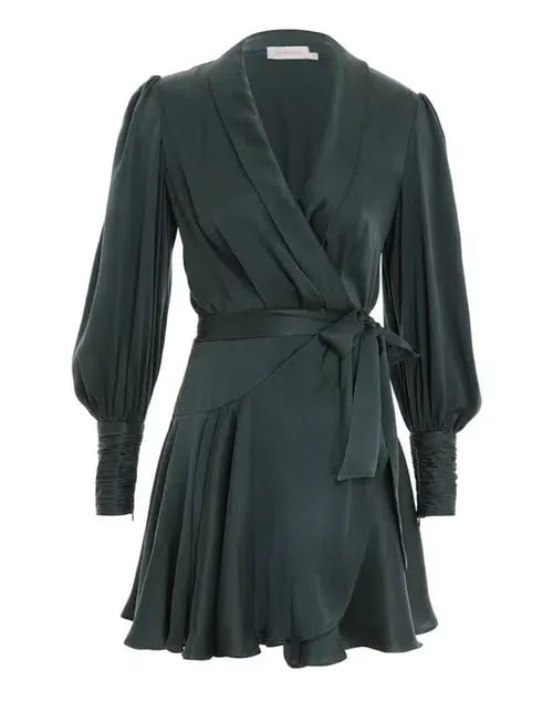 Zimmermann The Silk Wrap Mini Dress in Bottle Green Size 0/Au 8 photo 2