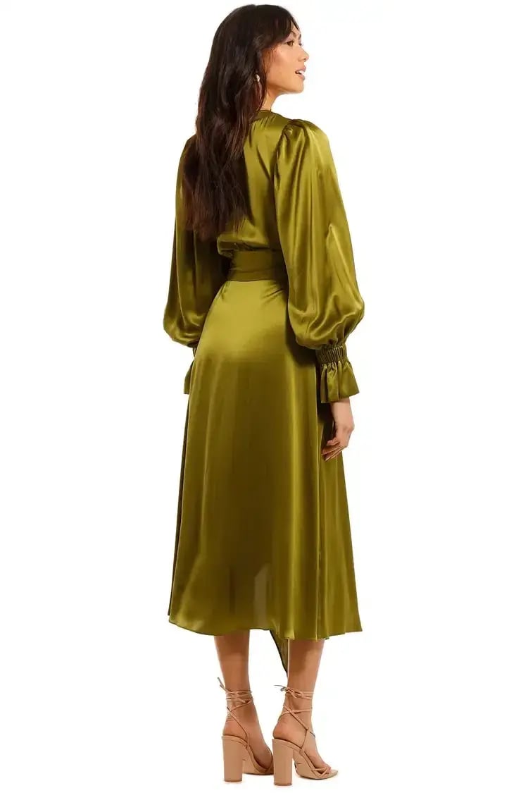 Ginger and Smart Molten Wrap Midi Dress in Chartreuse Size 14 photo 3