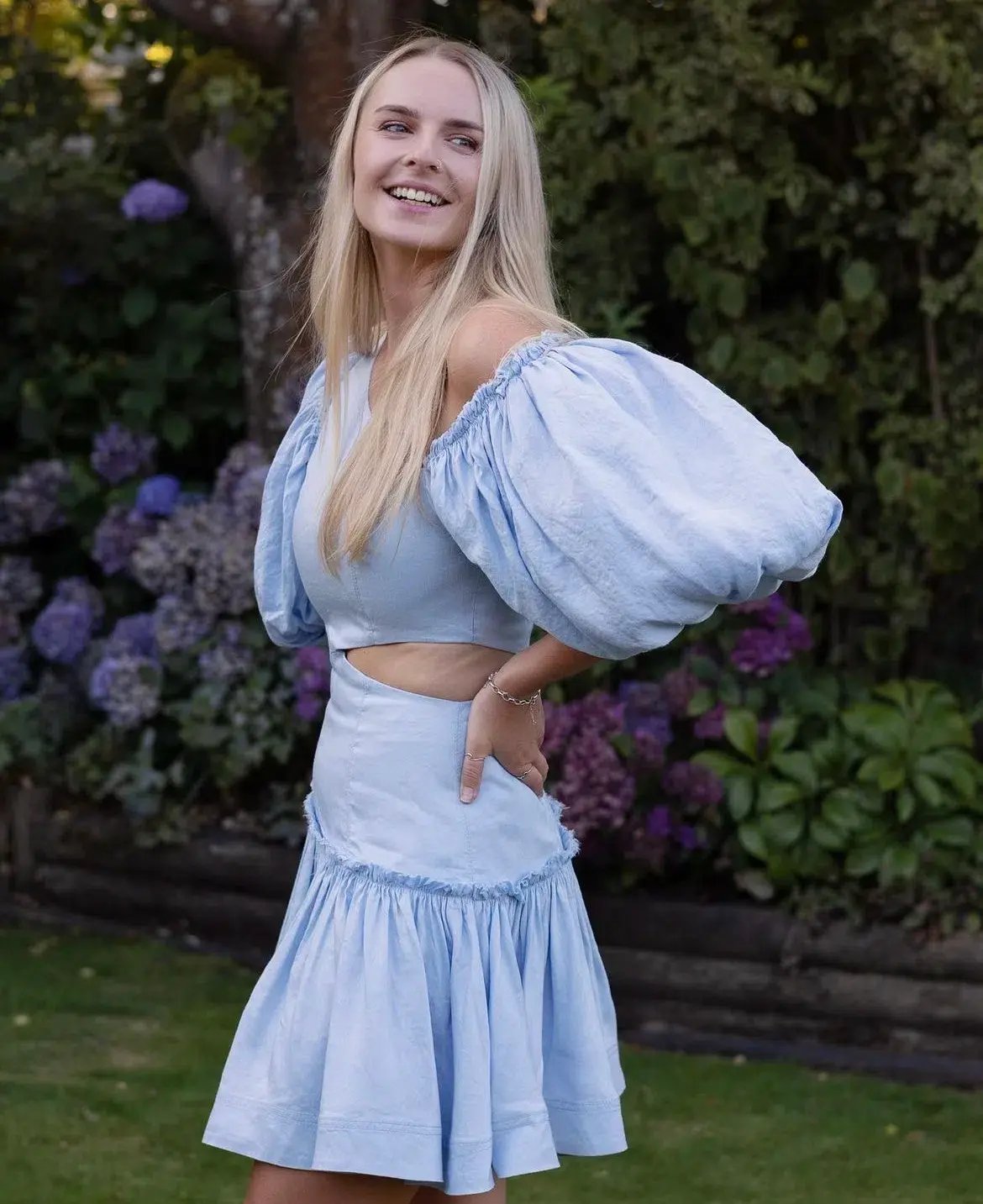 Aje Chateau Midi Dress Sky Blue Size 8 photo 5