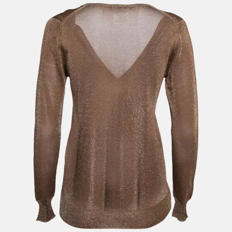 Gucci Lurex Knit V-Neck Sweater in Gold Size 10 photo 2