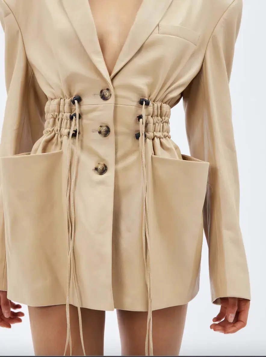 The Mannei Khazali Tailored Leather Blazer Beige Size 8 photo 5