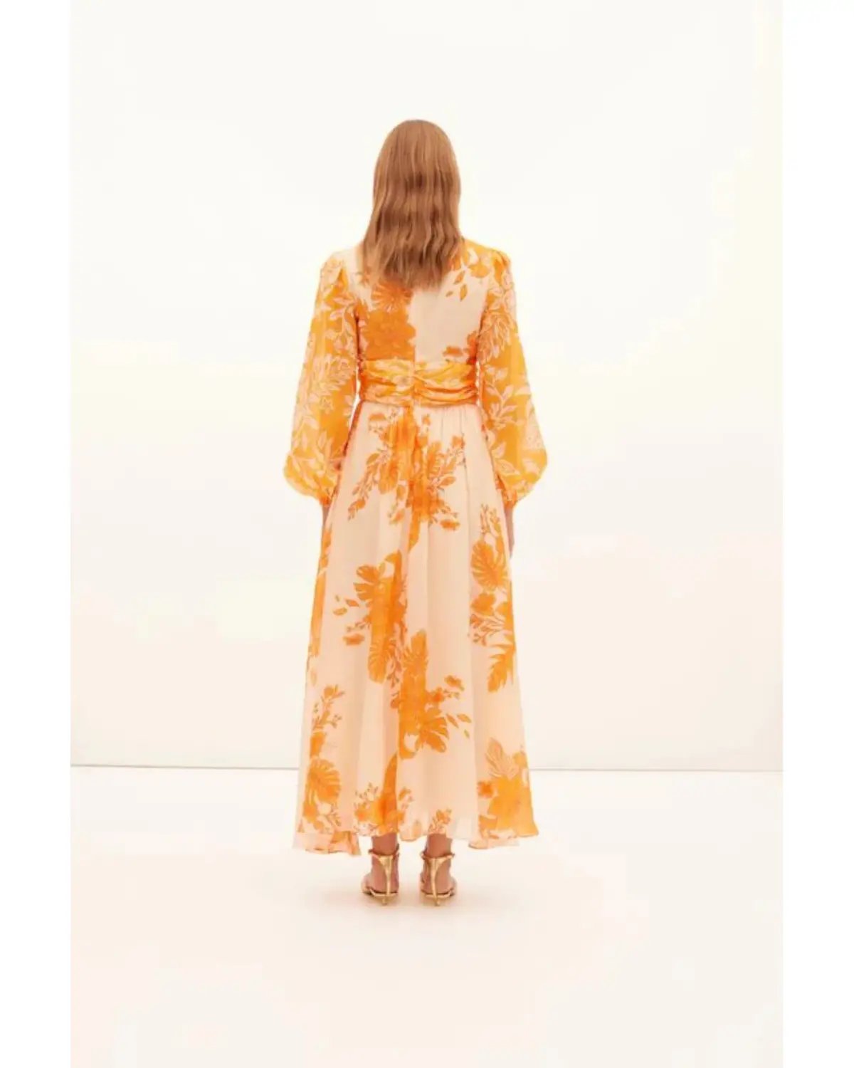 Kate Ford Hester Ruched Gown Orange Print Size AU 12 photo 4