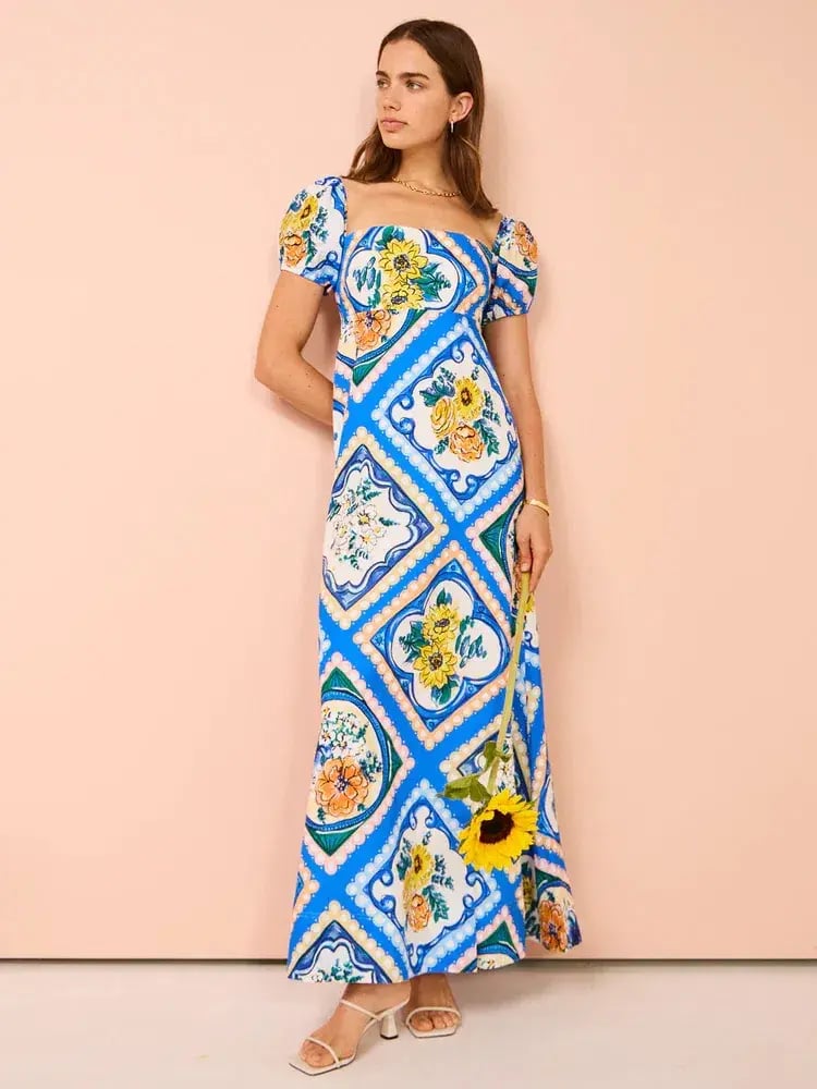 By Nicola Mariposa Puff Sleeve Maxi Dress in Azure Floral Size 8 photo 5