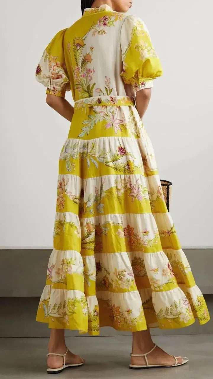 Alemais Ira Tiered Midi Dress Lemon/Cream Size AU 10 photo 13