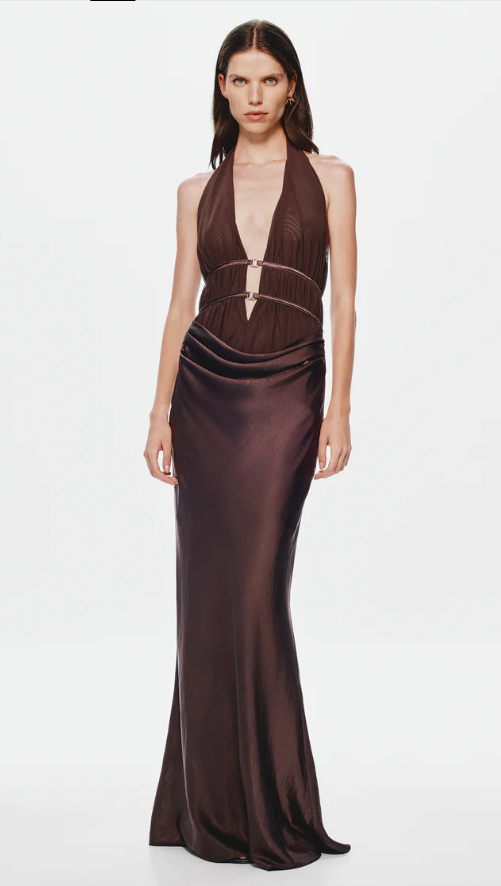 Misha Collection Celine Satin Maxi Dress Umber Brown photo 4