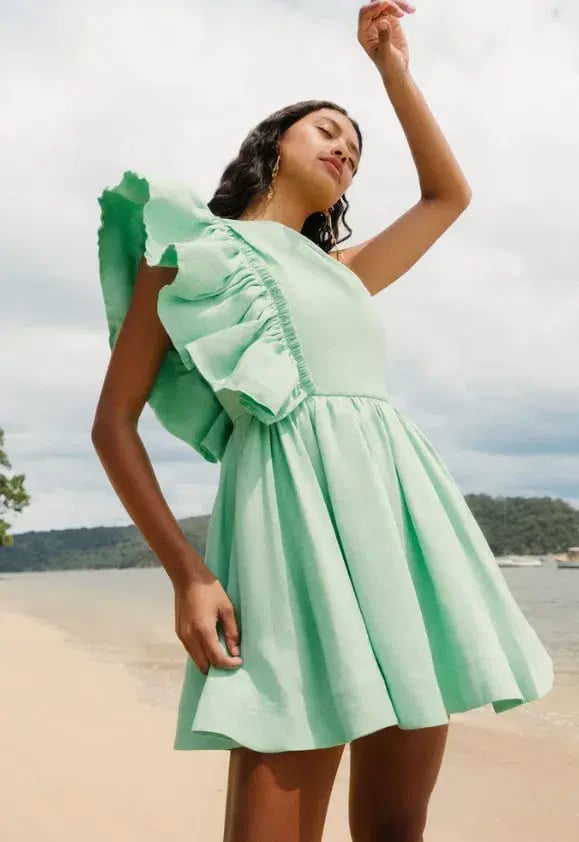 Aje Bonjour Asymmetric Mini Dress Green Size 8 / S photo 5