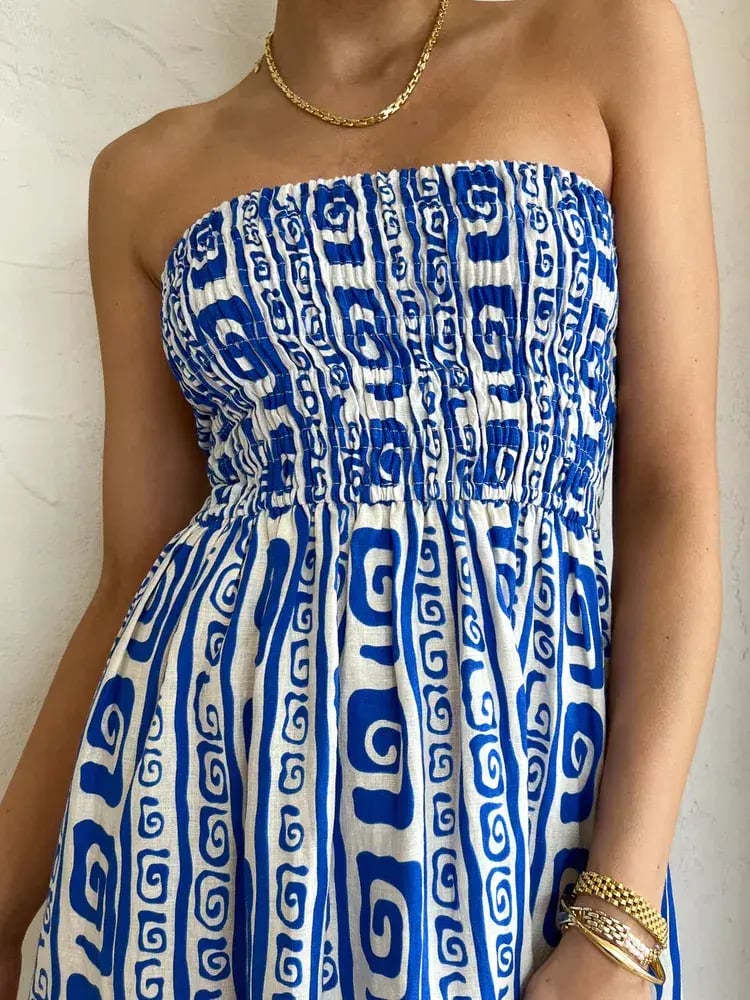 Faithfull the Brand Musee Midi Dress in Island Blue Pacific Print Size 6 photo 4