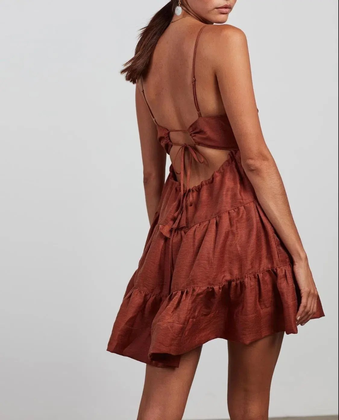 Shona Joy Elsa Tiered Mini Dress Gingerbread Size 8 photo 3