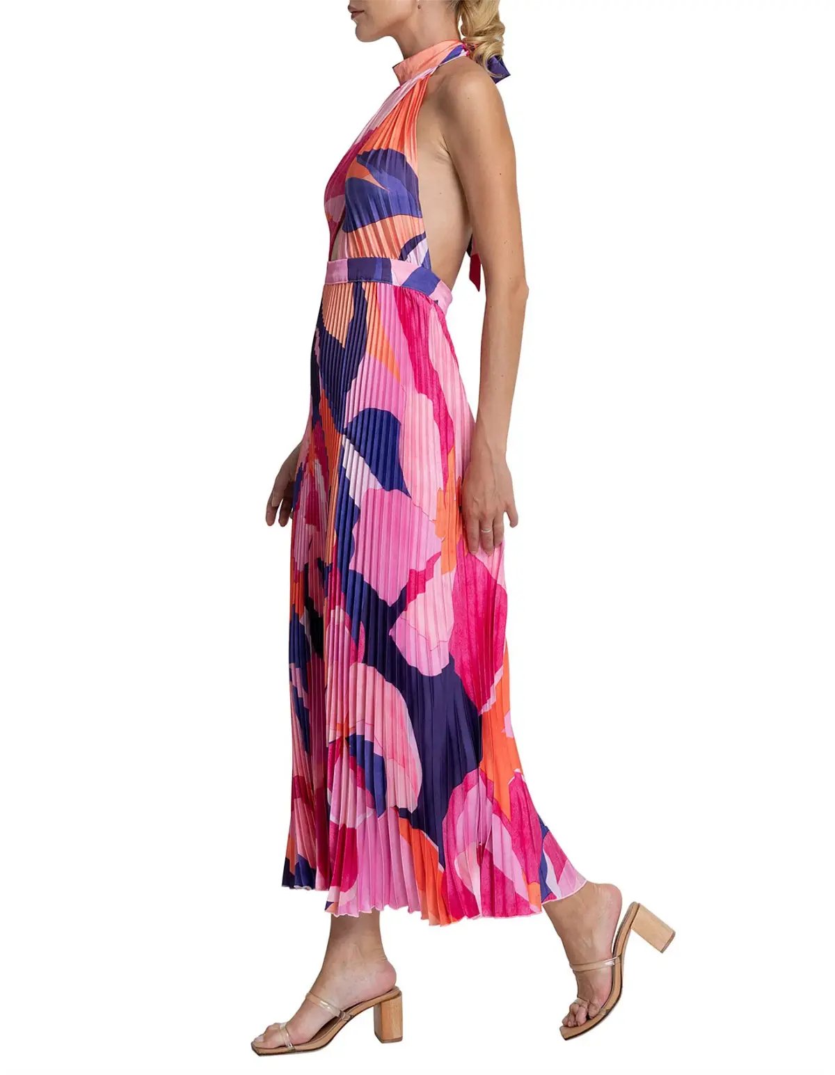 L'Idee Renaissance Halterneck Pleated Cutout Low Back Dress Capri Print Size 8 photo 5