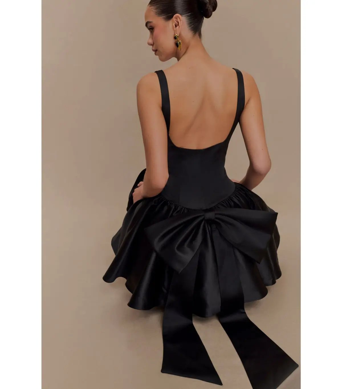 Meshki Felicia Satin Mini Dress With Bow in Black Size 8/S photo 3