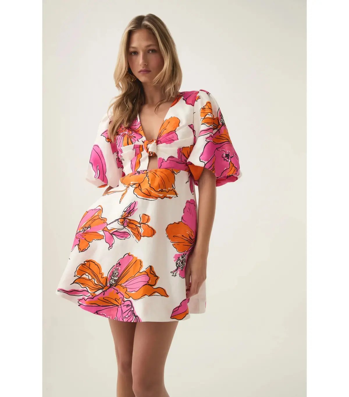 Aje Overflow Knotted Mini Dress Vivid Hibiscus Size AU 16 photo 2
