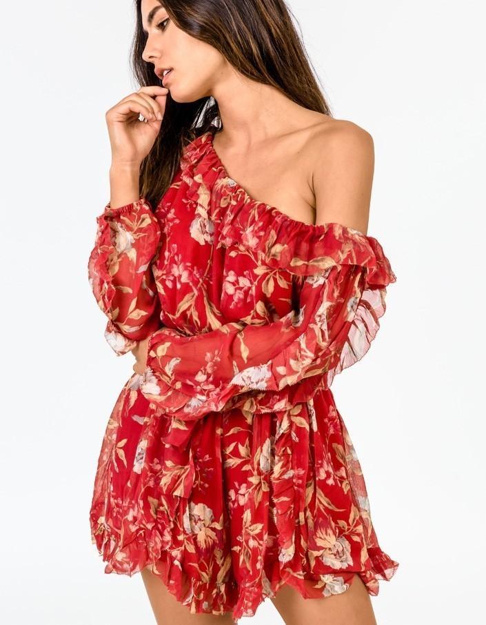 Zimmermann Corsair Iris Playsuit Red Washed Iris Size 0 / AU 8 photo 3