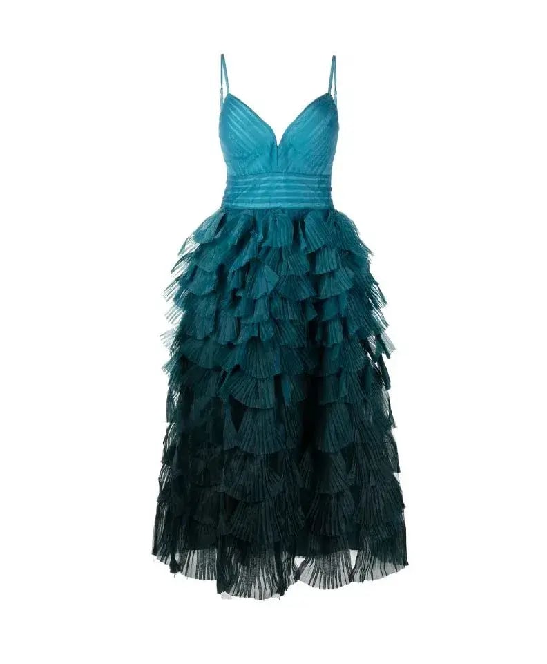 Marchesa Notte Gradient Ruffled Midi Dress Blue Size 8 photo 4