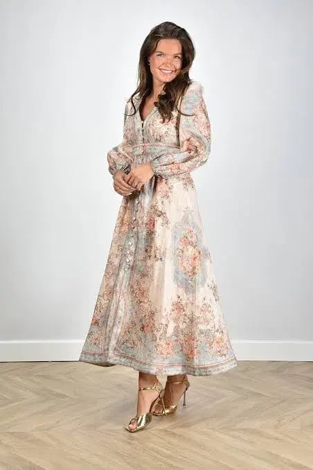 Zimmermann August Plunge Midi Dress Sky Blue Floral Size 1 / AU 10 photo 4