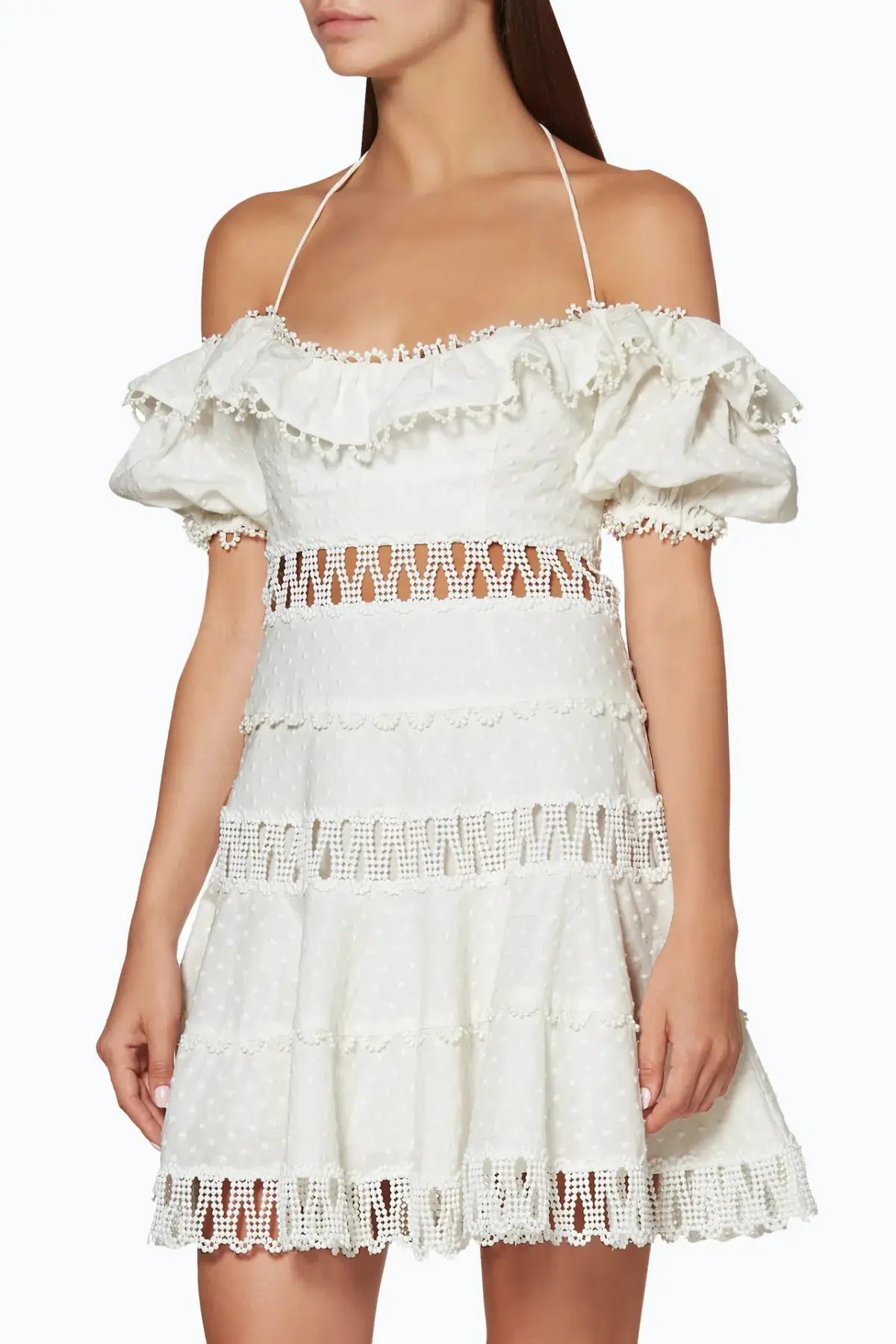 Zimmermann Melody Off The Shoulder Mini Dress Ivory Size 6 photo 4