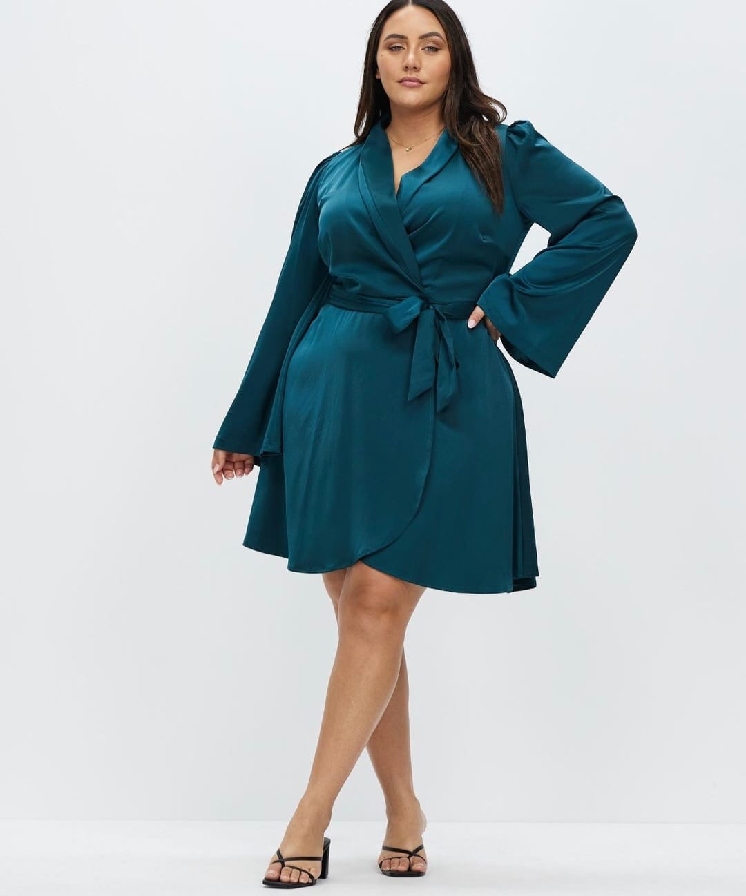 Birdie Wrap Front Mini Dress in Teal photo 2
