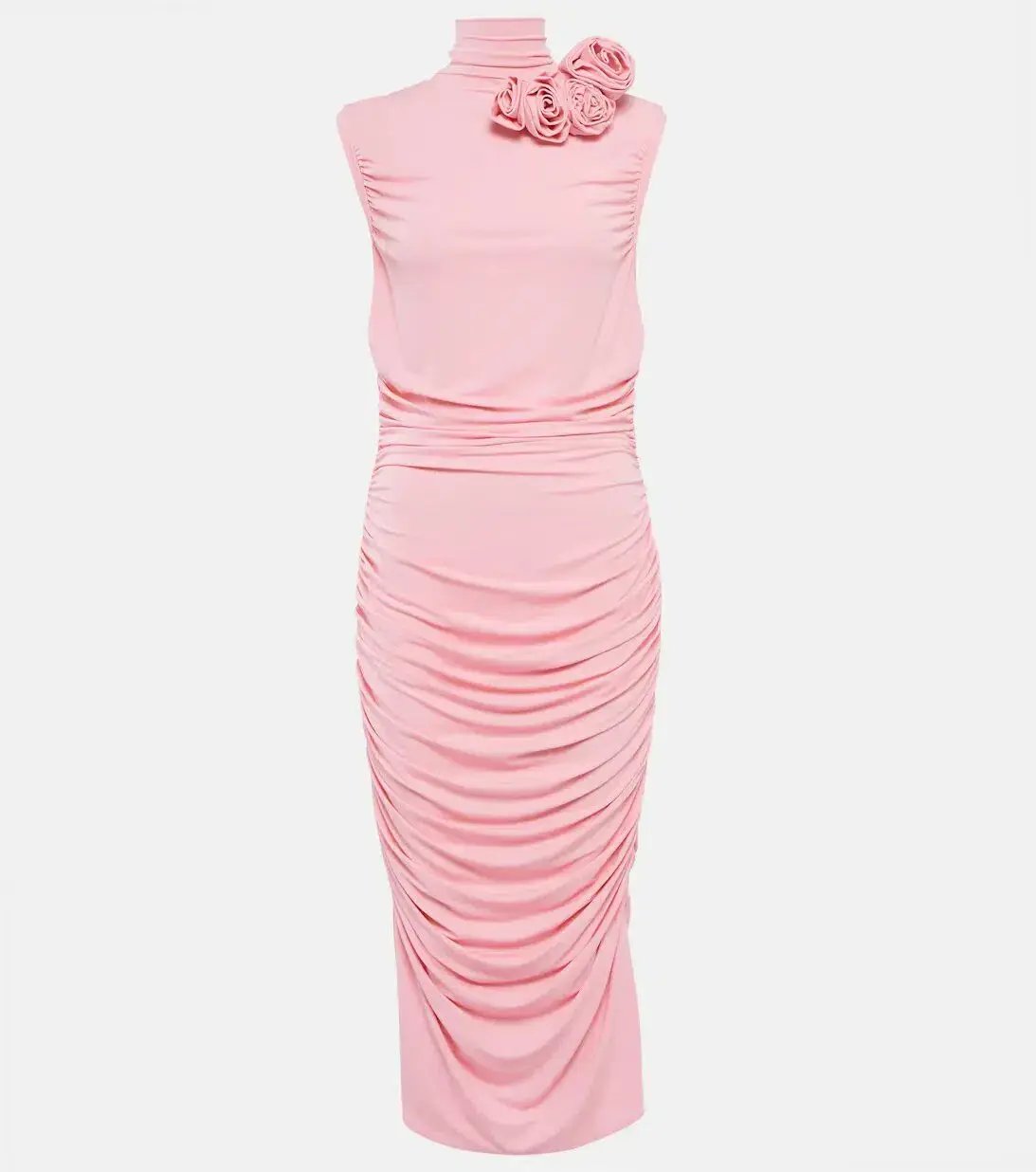Magda Butrym Ruched Midi Dress Floral Appliqué/Pink Size 8 photo 3