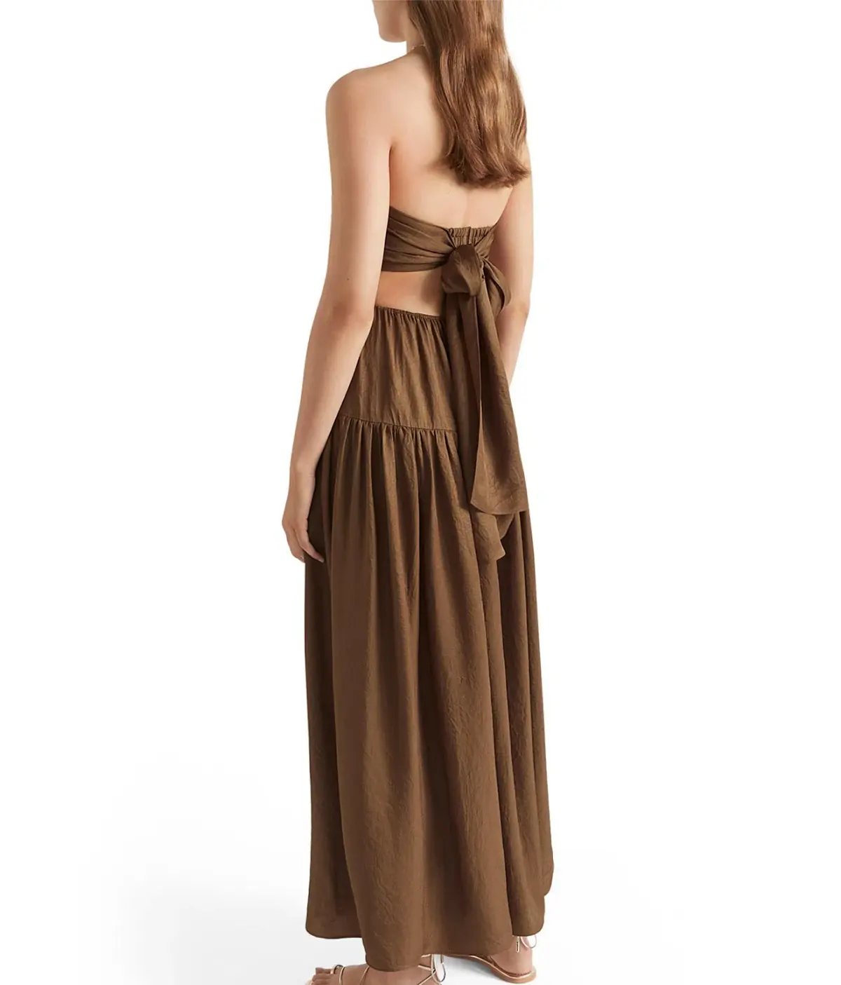 Seed Heritage Strapless Satin Maxi Cut Out Gown Brown Size 8 photo 3