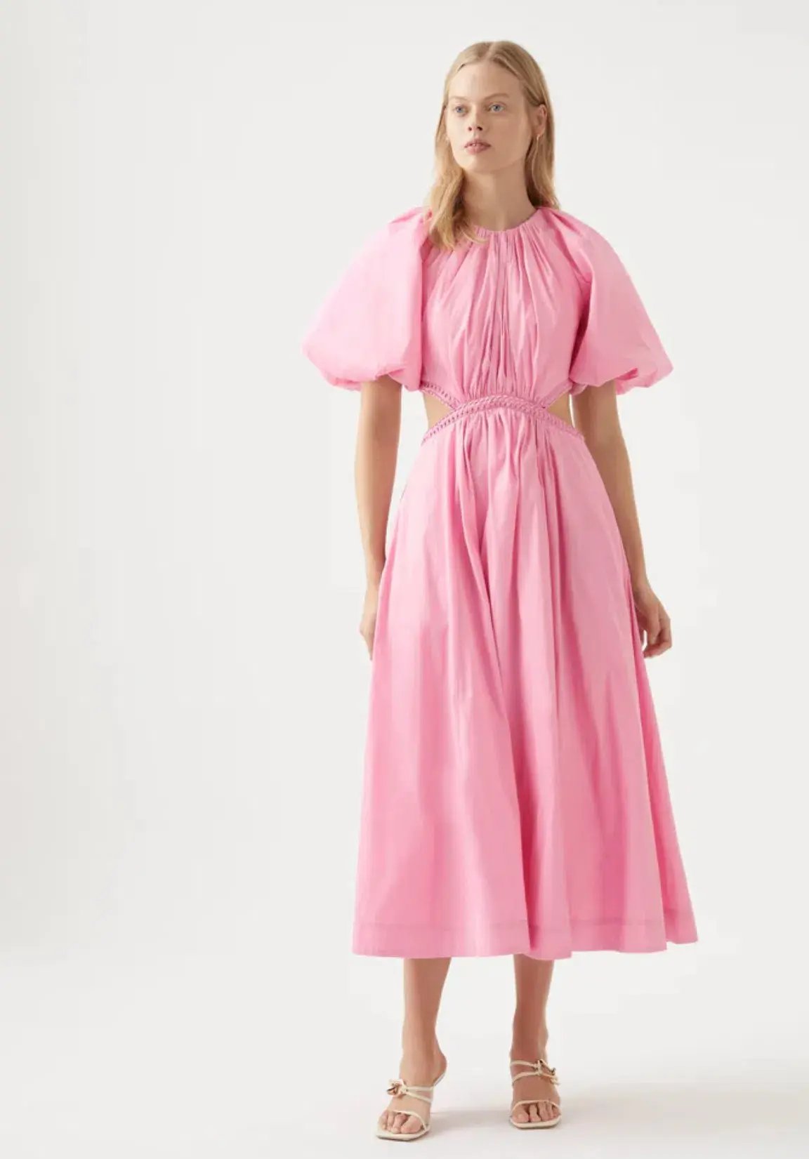 Aje Capucine Puff Sleeve Midi Dress Bon Bon Pink Size 6 photo 2