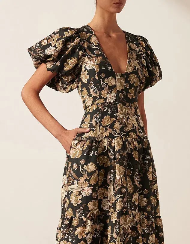 Shona Joy Palermo Linen Plunged Short Sleeve Midi Dress Print Size 8 photo 2