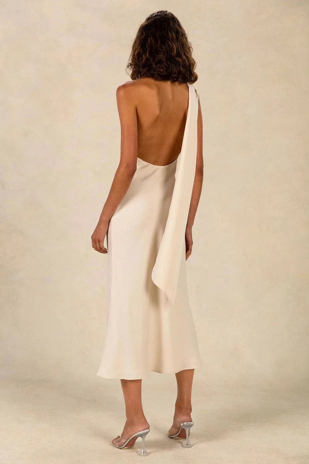 Misha Vivica Satin Midi Dress Ivory Size 10/M photo 2