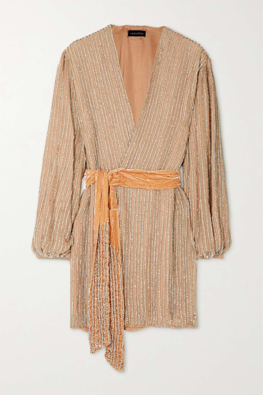 Retrofete Gabrielle Velvet Trimmed Sequined Wrap Dress photo 3