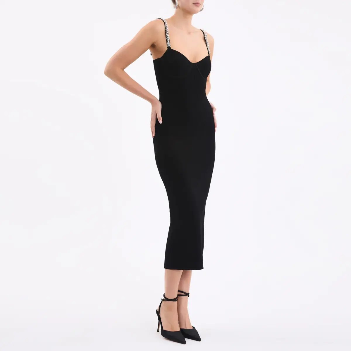 Rebecca Vallance Adele Knit Midi Dress Black Size 8 photo 2