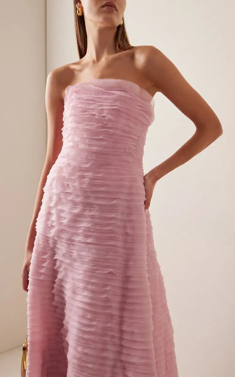 Aje Soundscape Strapless Ruffled Maxi Dress Pink Size 14 photo 4