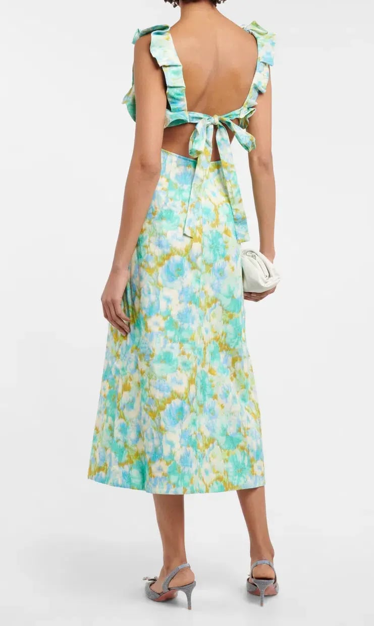 Zimmermann High Tide Linen Midi Dress Aqua Ikat Floral Size 0 / AU 6-8 photo 3