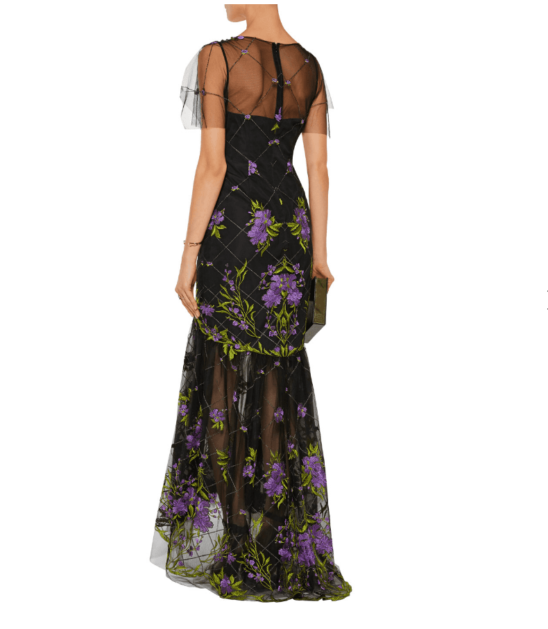 Marchesa Notte High Low Illusion Tulle Gown Dress Black Floral Size 8 photo 2