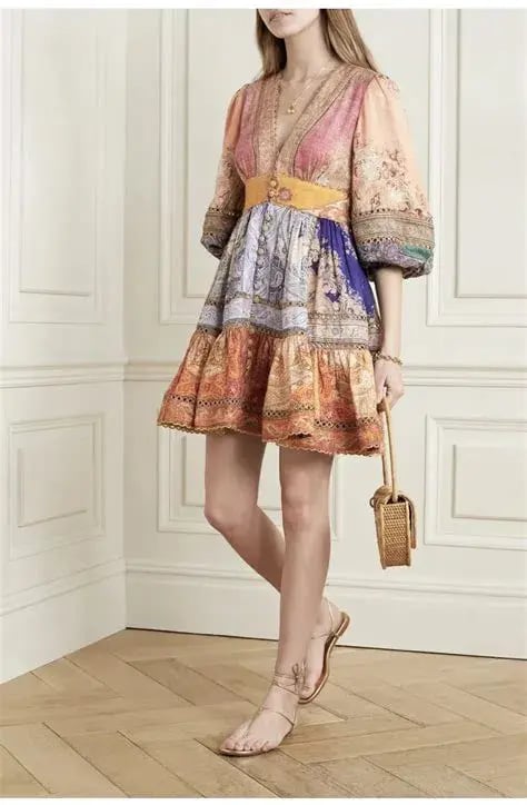 Zimmermann The Anneke Lantern Mini Dress In Spliced Size 0/ Au 8 photo 2