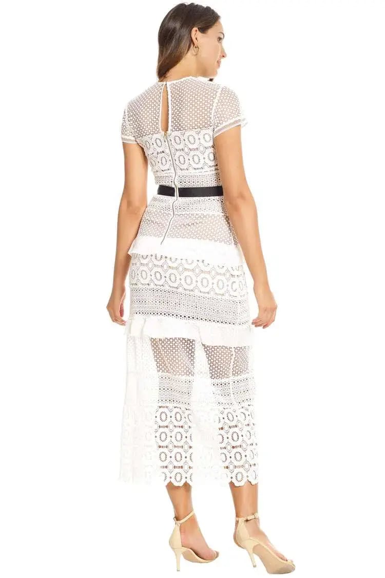 Self Portrait Oblique Lace Column Dress White Size 8 photo 3