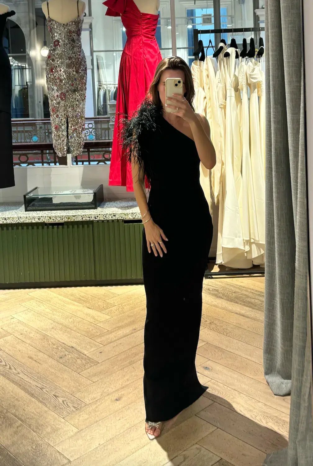 Rachel Gilbert Elcie Dress Black Xs Full Length Gown With Feather Size 6 photo 3